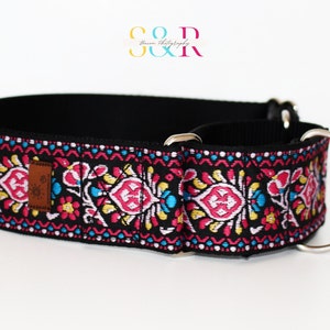 2&quot; Extra Wide Martingale Dog Collar in Swiss Floral Pink and Turquoise Big Dog Collar, Giant Breed Collar, Greyhound, Great Pyrenees