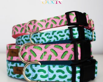 Dill Pickle Dog Collar: Pink or Blue Adjustable Collar