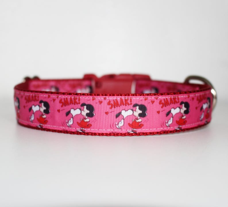 Lucy Smak Dog Collar – Pink & Red Love Dog Collar – Adjustable Ribbon Dog Collar – 5/8”, 1”, or 1.5” Wide immagine 11