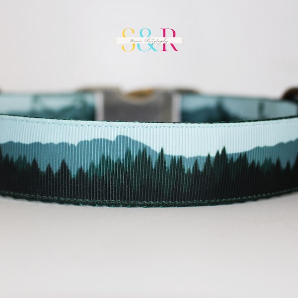 Mountain Landscape Dog Collar: Handmade Green Watercolor Design