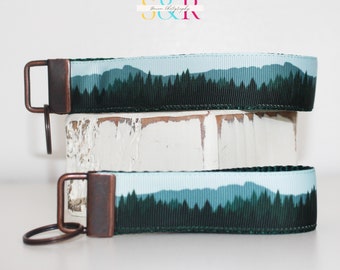 Mountains Key Chain Wristlet: Watercolor Forest Key Fob