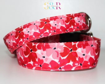 Pretty Red and Pink Floral Dog Collar, Spring Floral Dog Collar, Handmade Dog Collar, Vegan Dog Collar, Spring Gift, Optional Dog lead