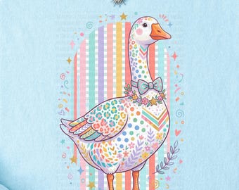 Folk Art Goose PNG | Colorful Preppy Goose Sublimation Design | Whimsical Farmhouse Bird PNG | Printable Digital Download