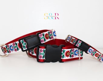 Polish Folk Art Dog Collar - Floral Dog Collar - 5/8", 1" or 1 1/2" Wide Dog Collar