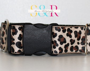 Leopard Print Dog Collar, Animal Print Dog Collar, Cheetah Print Dog Collar, 1 1/2" Wide Adjustable Dog Collar