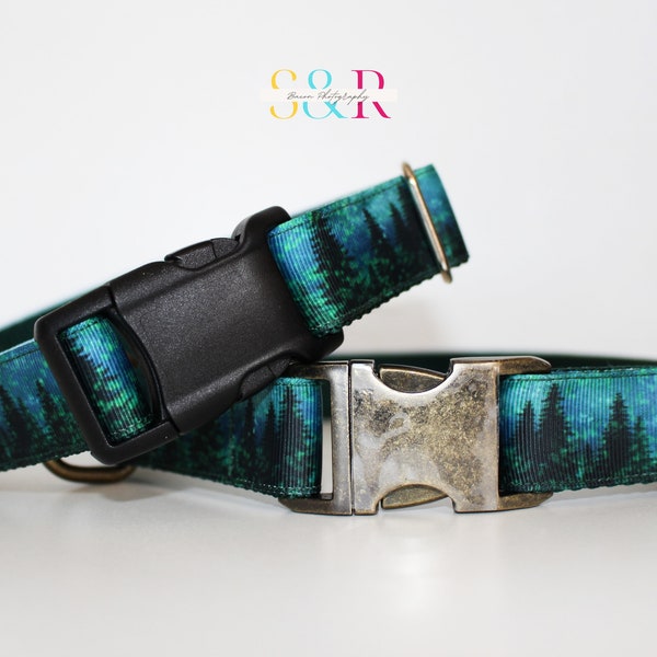 Forest Dog Collar - Forest Night Sky Dog Collar - Into the Woods Dog Collar - Boy Dog Collar - Girl Dog Collar - Dog Collar Leash Set