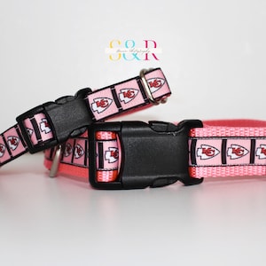 Kansas City Chiefs Dog Collar, KC Chiefs, Pink Chiefs Dog Collar, Girl Dog Collar, XXS - XL, Adjustable 5/8" or 1" Wide Dog Collar