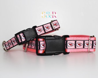 Kansas City Chiefs Dog Collar, KC Chiefs, Pink Chiefs Dog Collar, Girl Dog Collar, XXS - XL, Adjustable 5/8" or 1" Wide Dog Collar