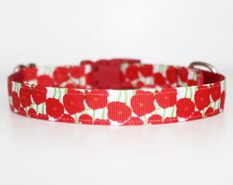 Red Poppy Floral Dog Collar: Adjustable Spring Style
