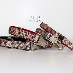 Tan Plaid Dog Collar: Tartan Quick Release Buckle, Optional Leash