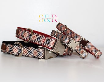 Tan Plaid Dog Collar: Tartan Quick Release Buckle, Optional Leash