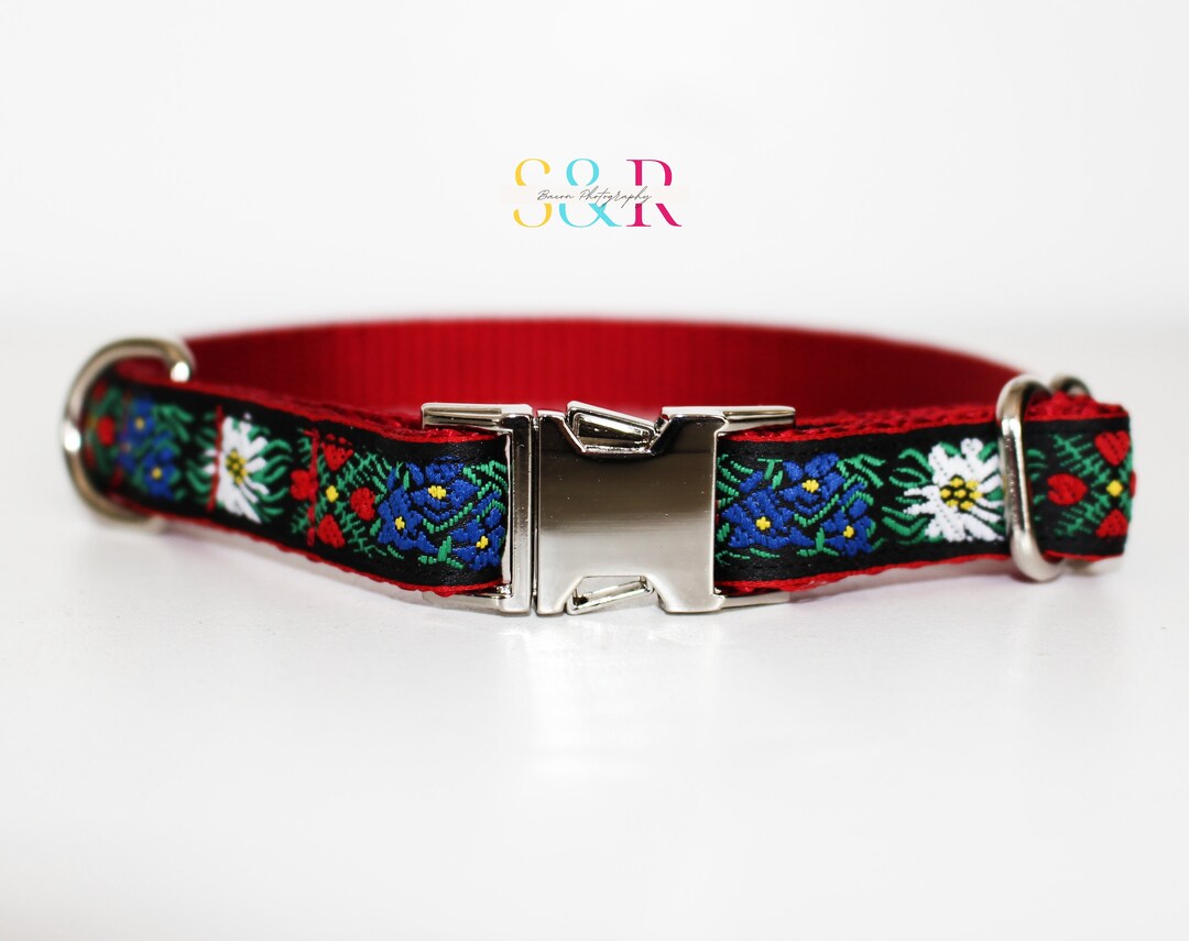 Swiss Dog Collar Edelweiss and Red Hearts Dog Collar Etsy