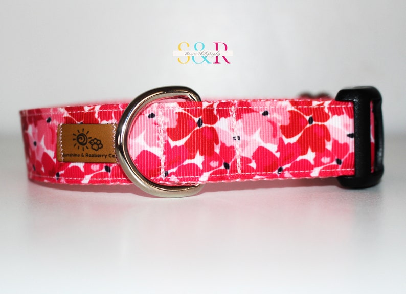 Pretty Red and Pink Floral Dog Collar, Spring Floral Dog Collar, Handmade Dog Collar, Vegan Dog Collar, Spring Gift, Optional Dog Lead imagen 6