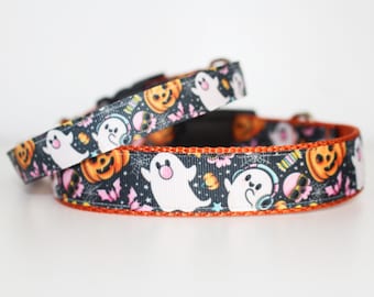 Halloween Ghost Dog Collar, Retro Spooky Pumpkin Pet Accessory, Adjustable Buckle Collar