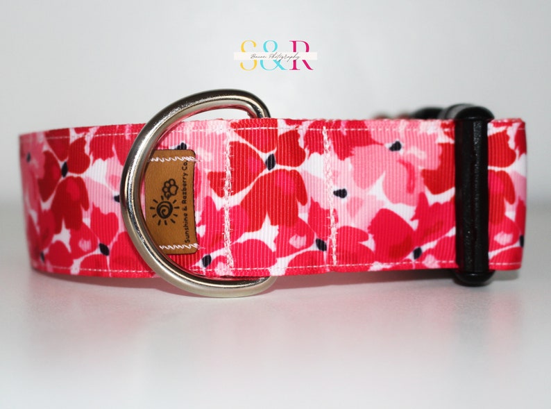 Pretty Red and Pink Floral Dog Collar, Spring Floral Dog Collar, Handmade Dog Collar, Vegan Dog Collar, Spring Gift, Optional Dog Lead imagen 7
