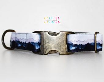 Watercolor Mountains Dog Collar - Handmade Dog Collar 1" wide adjustable