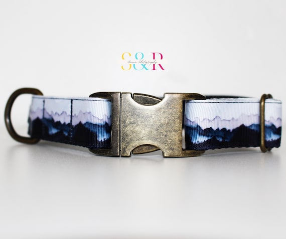 Watercolor Mountains Dog Collar - Handmade Dog Collar 1" wide adjustable