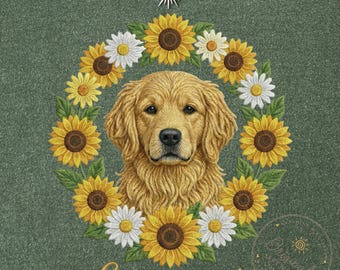 Golden Retriever Mamá PNG, Bordado Falso Mamá Perra PNG, Diseño de Girasol Golden Retriever, Sublimación de Golden Mamá PNG Memorial de Mascotas PNG