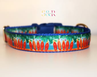 Surf's Up Dog Collar, Beach Dog Collar, Surfing Dog Collar, Hawaii Dog Collar, Tropical Dog Collar, 1" Adjustable Dog Collar