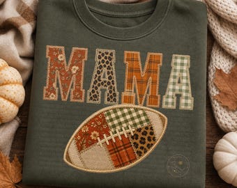 Football Mama PNG, Patchwork Football Mom Design, Fall Game Day PNG, Preppy Football Sublimation, Girly Football Shirt PNG
