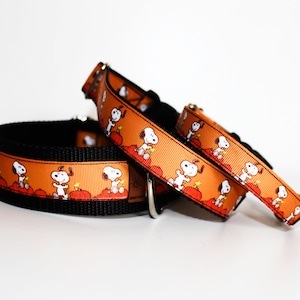 White Beagle Fall Dog Collar, Great Pumpkin Dog Collar, Handmade Adjustable