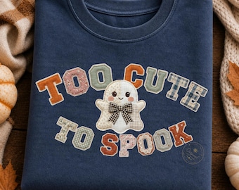 Too Cute to Spook PNG, Patchwork Ghost PNG, Preppy Halloween PNG, Cozy Fall Ghost Design, Girly Sublimation Shirt png