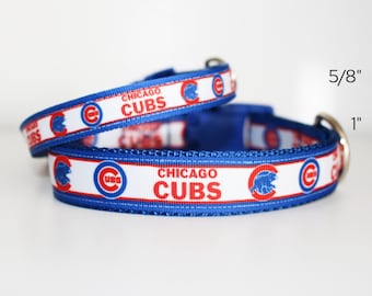 Chicago Cubs Dog Collar - Cubs Dog Collar - Baseball Team Pride- 5/8" and 1' Wide Adjust Dog Collar - Optional Matching Leash