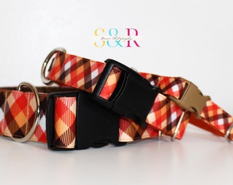 Fall Plaid Dog Collar, Autumn Dog Collar, Fall Dog Collar, Orange Plaid Dog Collar Tartan Plaid Dog Collar and Optional Leash Set