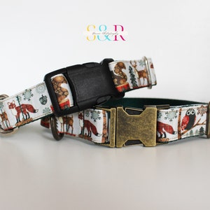 Winter Dog Collar, Woodland Animals Dog Collar, In the Woods Dog Collar, 1" wide Adjustable Collar and Optional Leash