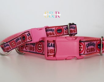 Pink Chicago Cubs Dog Collar -  Cubs Dog Collar - Baseball Sports Team - 5/8" or  1' Wide Adjust Dog Collar - Optional Matching Leash