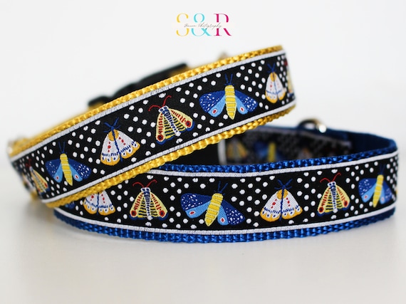 Colorful Moth Dog Collar: Handmade Jacquard Ribbon Collar