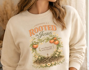 Rooted in Jesus PNG | Colossians 2:7 Christian Garden Shirt Design | Tomato Faith PNG | Everyday Women’s Faith Shirt