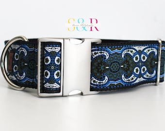 2" Wide Teal Blue, Olive Green, & Sand Dog Collar, Giant Breed Collar, Cane Corso, Mastiff, Rottweiler