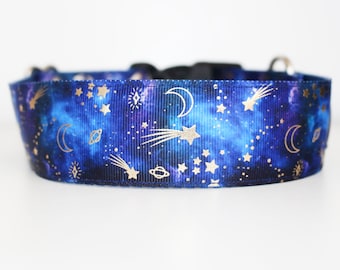 Night Sky Dog Collar: Moon & Stars Galaxy Collar for Big Dogs