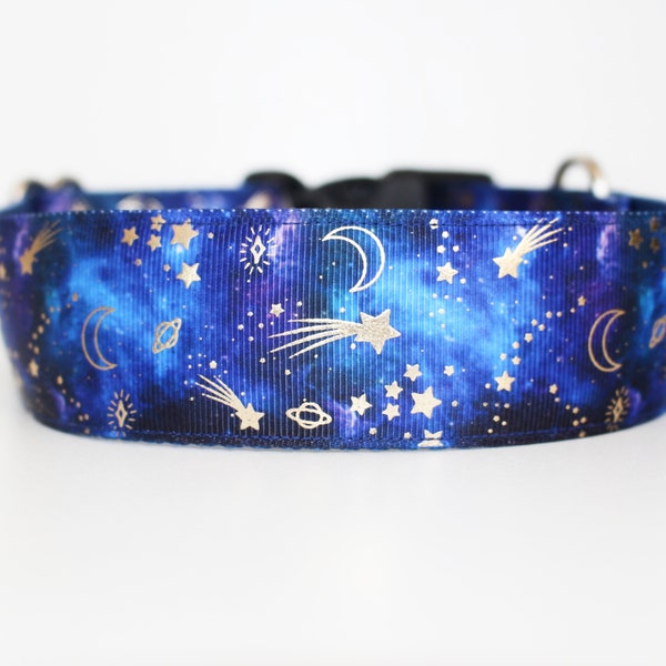 Night Sky Dog Collar: Moon & Stars Galaxy Collar for Big Dogs