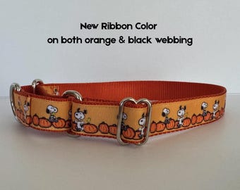 Fall Dog Collar Martingale Collar, Halloween Dog Collar, Orange Dog Collar, Fall 1" Adjustable Martingale Collar