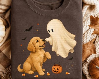 Ghost Dog PNG, Golden Retriever Halloween PNG, Cute Ghost Puppy PNG, Boo-P Dog Design, Spooky Dog Lover Sublimation