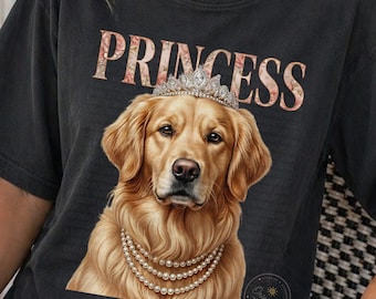 Golden Princess PNG, Glam Golden Retriever PNG, Dog Mom Sublimation Design, Luxury Dog Lover Shirt, Preppy Pet Graphic
