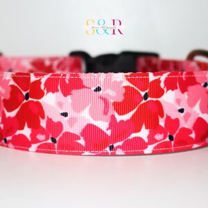 Pretty Red and Pink Floral Dog Collar, Spring Floral Dog Collar, Handmade Dog Collar, Vegan Dog Collar, Spring Gift, Optional Dog Lead imagen 5