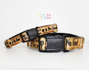 Wizard Dog Collar - Up to No Good Dog Collar - XXS - XL sizes - Adjustable 5/8" or 1" Wide Dog Collar and Optional Leash Set
