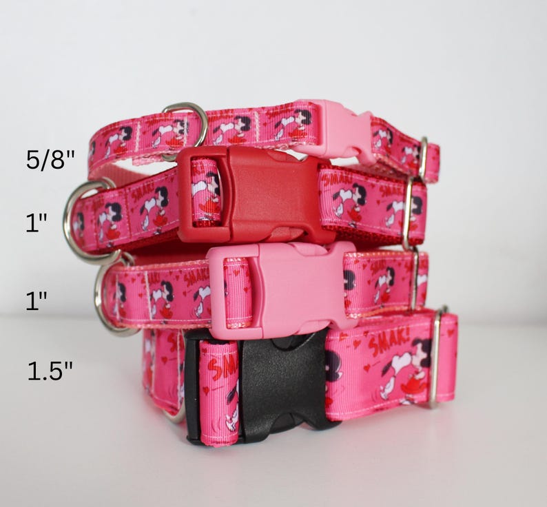 Lucy Smak Dog Collar – Pink & Red Love Dog Collar – Adjustable Ribbon Dog Collar – 5/8”, 1”, or 1.5” Wide immagine 2