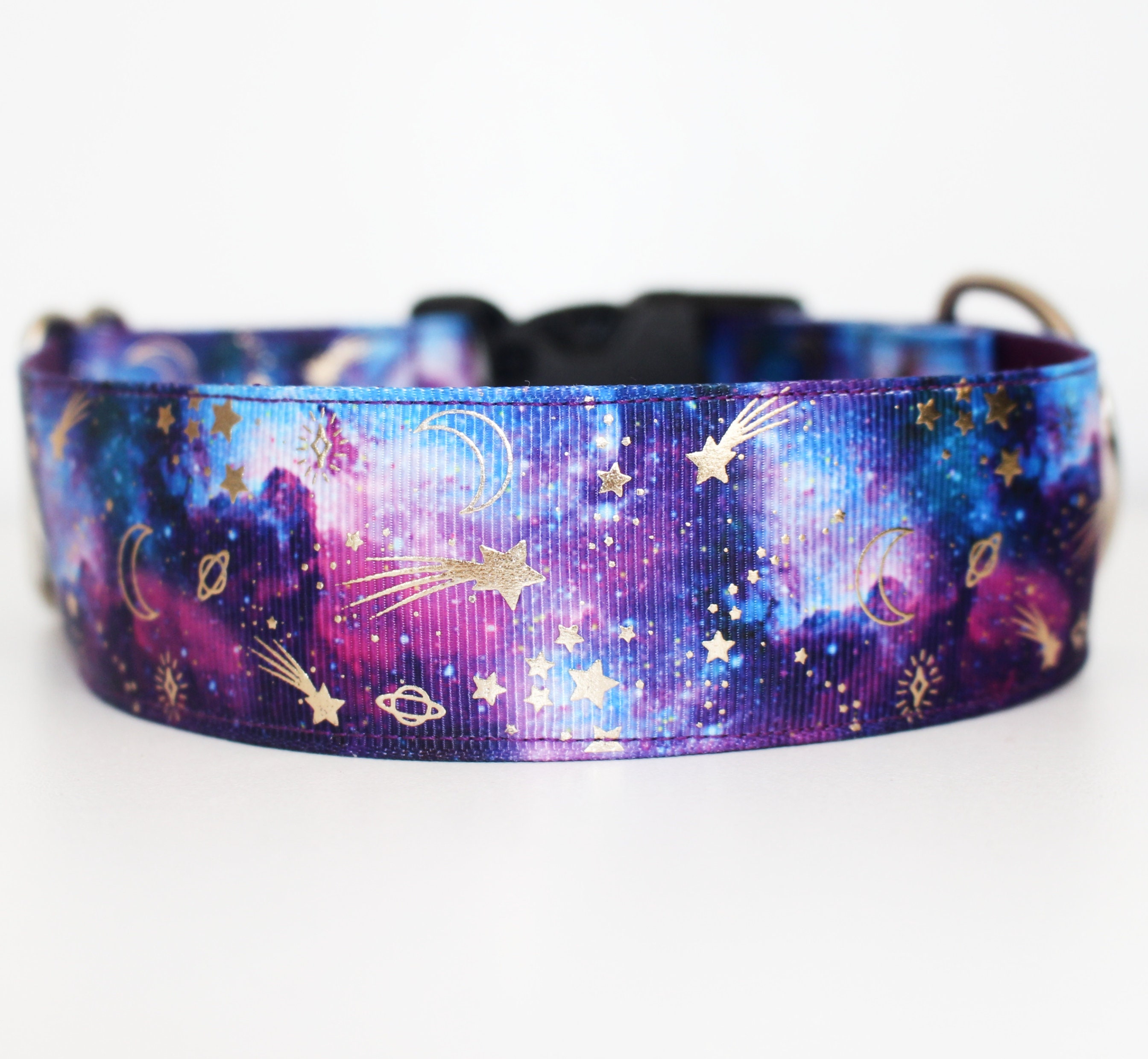 Night Sky Dog Collar: Moon & Stars Galaxy Design