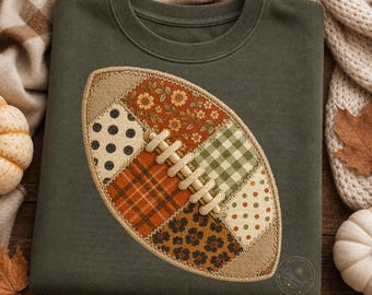 Patchwork Football PNG, Fall Football PNG, Preppy Game Day Sublimation, Girly Football Design, Faux Applique Football Shirt PNG