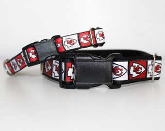 Kansas City Chiefs Dog Collar, KC Chiefs, Football Dog Collar, 5/8&quot; or 1&quot; Wide Adjustable Collar for Small and Large Dog Collars