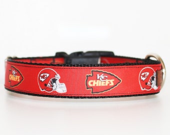 Kansas City Chiefs, KC Chiefs Dog Collar, Football Dog Collar, 1" or 1 1/2" Adjustable Dog Collar