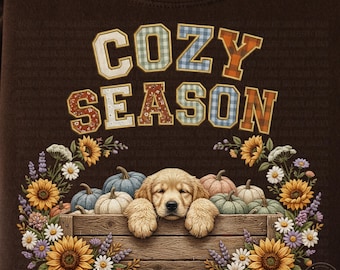 Cozy Season Golden Retriever PNG, Fall Puppy PNG, Autumn Dog Sublimation, Pumpkin Golden Retriever Design, Cozy Fall Shirt PNG