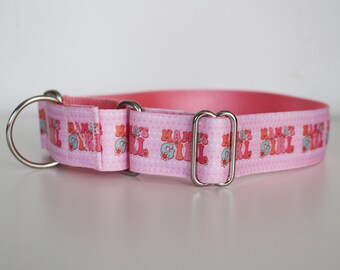 Mama's Girl Martingale Dog Collar: Retro Floral Print, Pink