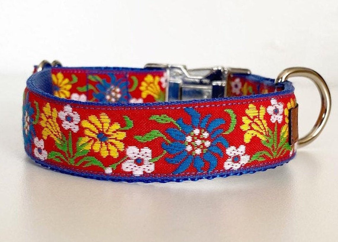 Swiss Dog Collar Red Edelweiss Dog Collar 1 Wide Dog Etsy