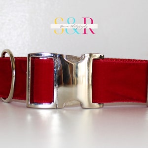 Puede incluir: Collar de perro de terciopelo rojo con hebilla plateada y un anillo en D plateado.