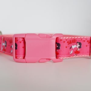 Lucy Smak Dog Collar – Pink & Red Love Dog Collar – Adjustable Ribbon Dog Collar – 5/8”, 1”, or 1.5” Wide Rosa